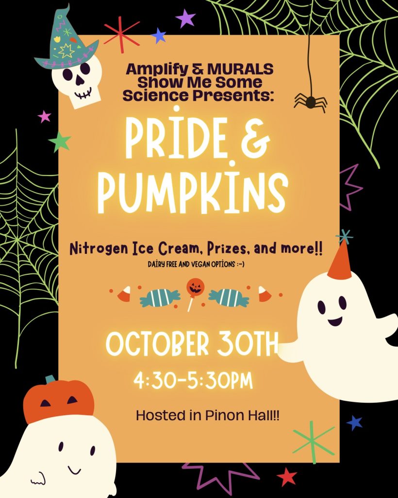 Pride and Pumpkins poster with ghosts on it